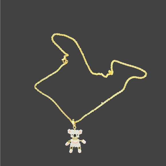 Dainty brick stitch, beaded koala bear pendant on gold chain with moving limbs - Picture 4 of 8